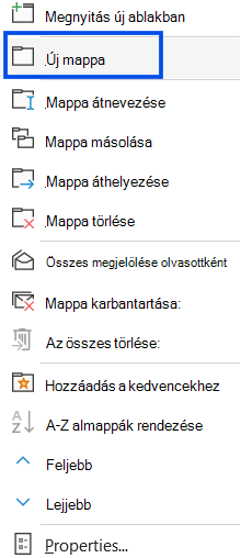 Képernyőkép egy új mappa kiválasztásáról a klasszikus Outlook navigációs ablakában.