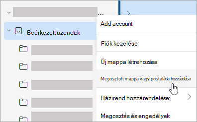 Képernyőkép a Megosztott mappa vagy postaláda hozzáadása lehetőség választásáról