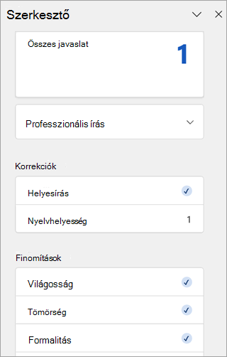 Képernyőkép az Outlook Szerkesztő ablaktáblájáról