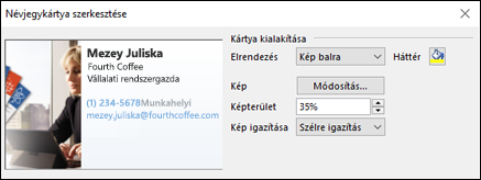 Az elektronikus névjegykártyákra képet is hozzáadhat.
