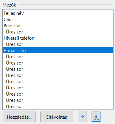 Az elektronikus névjegykártyán mezőket mozgathat.