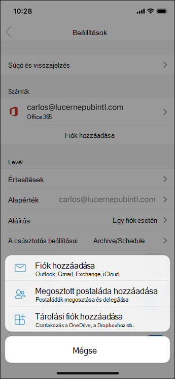 Fiók felvétele az Outlook appba