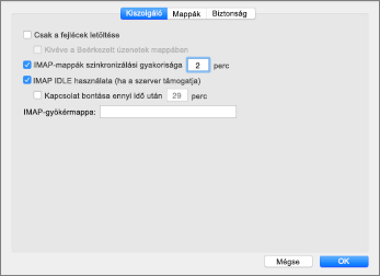Outlook 2016 Mac IMAP-fiókkiszolgáló beállításai