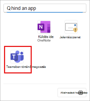 Válassza a Megosztás a Teamsben lehetőséget, ha meg szeretne osztani egy e-mailt az Outlookban a Teamsszel.