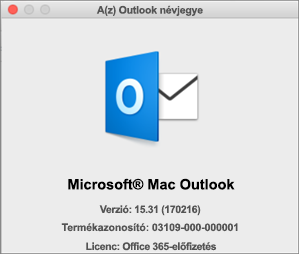 Ha az Office 365-ön keresztül jutott hozzá az Outlookhoz, A(z) Outlook névjegye ablakban az Office 365-előfizetés felirat jelenik meg.