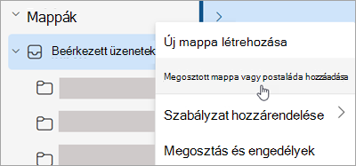 Képernyőkép a Megosztott mappa vagy postaláda hozzáadása lehetőség választásáról