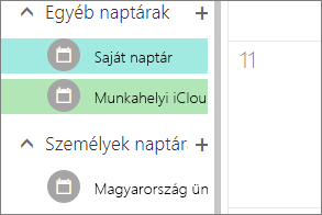 Az Outlook webes használathoz az Egyéb naptárak csoportban megjelenő iCloud-naptár