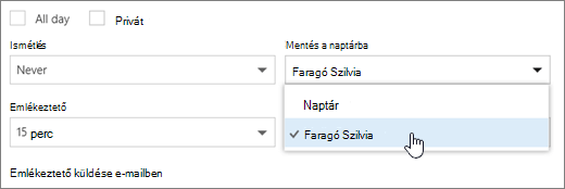 Képernyőkép a Mentés a naptárba menüről.