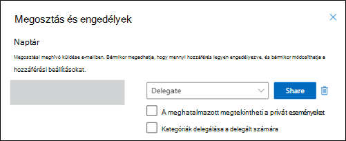 Kategóriakezelés megosztásának és engedélyeinek meghatalmazotti ablaka
