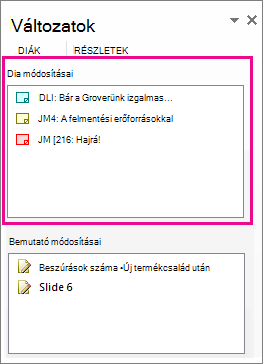 Dia módosításai