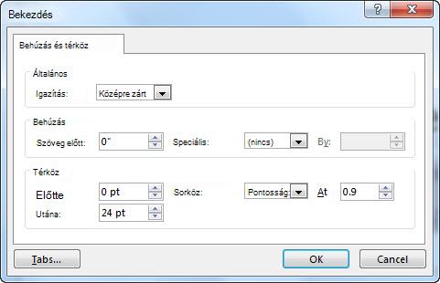 A PowerPoint Bekezdés párbeszédpanelje