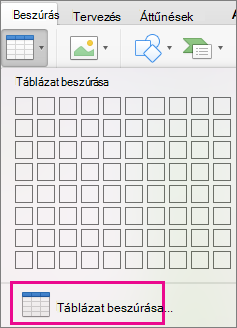 Táblázat beszúrása menüpont