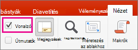 A Vonalzó jelölőnégyzet a Nézet lapon