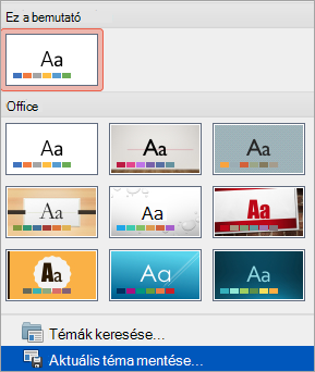 Az Egyebek menü Aktuális téma mentése parancsa