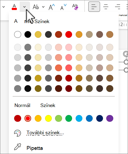Képernyőkép: betűszín-beállítások.