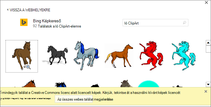 A lovas ClipArt-elemek keresésével számos képet találhat, melyeket Creative Commons-licenccel szerezhet.