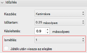 Mac PowerPoint ismétlés és visszatekerés menü