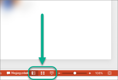 Nézetgombok a PowerPoint ablakának alján