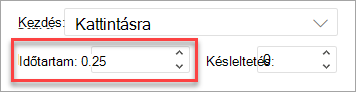 Az Időtartam mező animáció alkalmazásakor a Webes PowerPoint-ban.