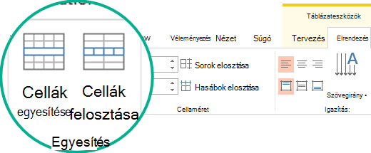 Táblázatcellák felosztása és egyesítése