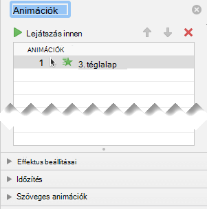 Az Animáció munkaablak effektus-, időzítési és szövegeffektus-beállításokat tartalmaz