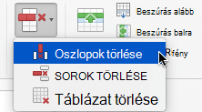 Válassza a Törlés gombot, majd válassza az Oszlopok törlése vagy a Sorok törlése lehetőséget.