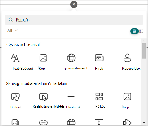 A szerkesztett SharePoint-lapon a kört kijelölve jelenítse meg az elérhető kijelzőket.