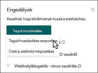A Tagok hozzáadása panel előnézete