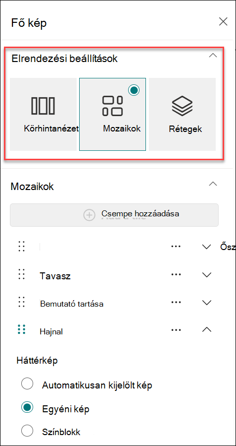 Képernyőkép: Elrendezés módosítása a Tulajdonságok ablaktáblában