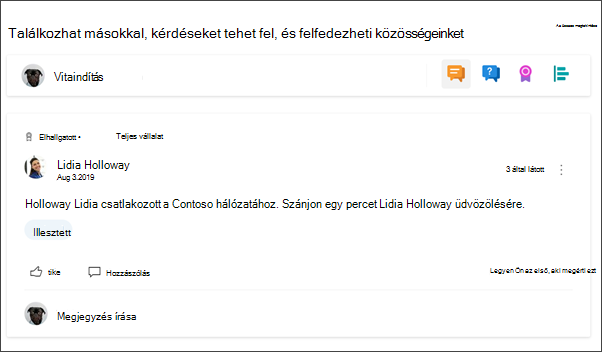 A Yammer kijelző képe a részleg webhelyén