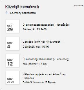 Az események kijelző előnézete.