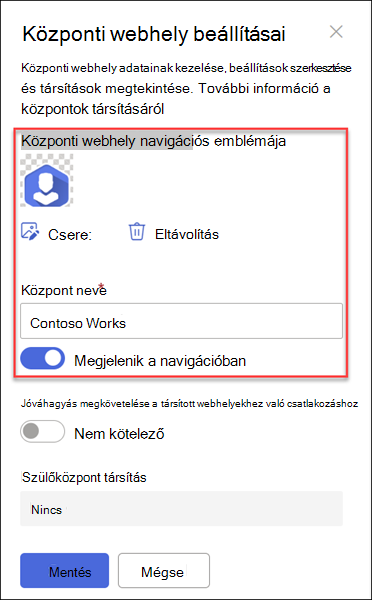 A hubsite navigációs emblémájának képernyőképe