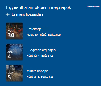 Az események kijelző előnézete.
