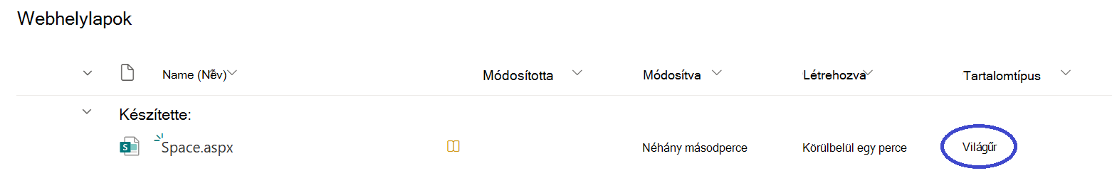 SharePoint-terek azonosításához navigáljon a webhely Lapok tárához, és keresse meg a tartalomtípus-területet tartalmazó fájlokat