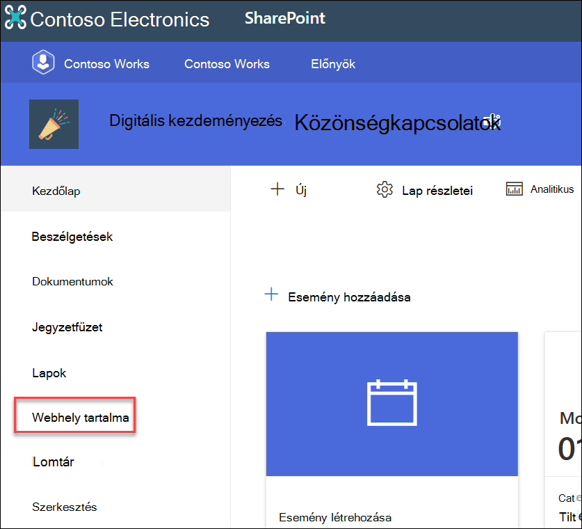 Screenshot of left Nav site contents