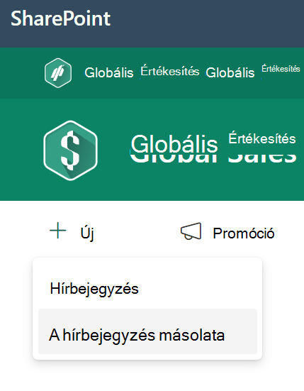 Másolat készítése hírbejegyzésről