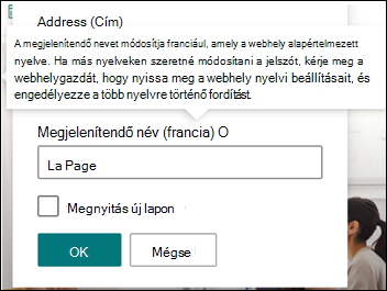 Egy szerkesztés alatt álló navigációs hivatkozás képe.