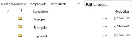 A tárhoz tartozó mappák