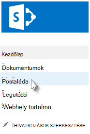 A Postaláda hivatkozás a Fontos rovatok sávon