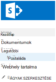 A Postaláda hivatkozás a Fontos rovatok sáv Legutóbbiak kategóriájában