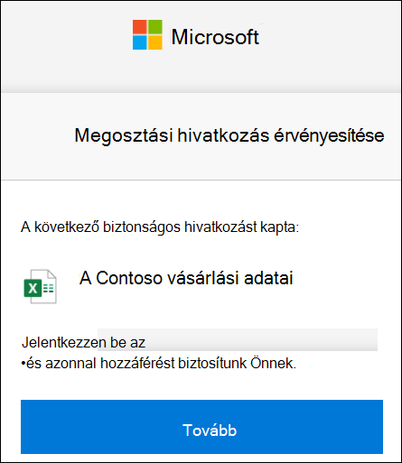 OneDrive külső megosztási hivatkozás megerősítése a bejelentkezéshez.