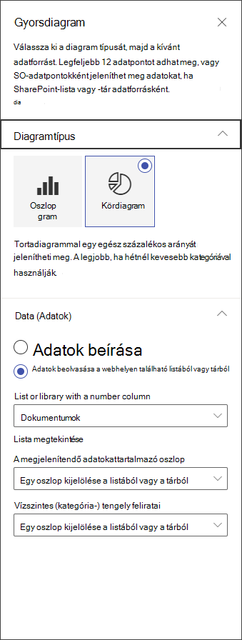 Képernyőkép a kördiagram szerkesztőpaneljéről