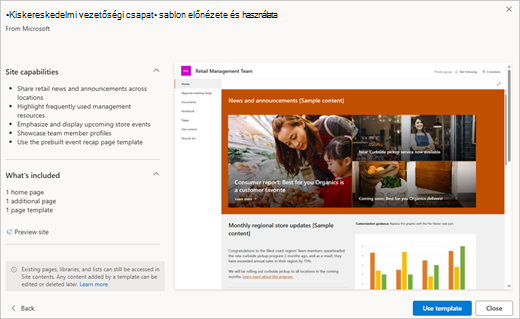 A Microsoft egyik SharePoint-sablonjának előnézete.