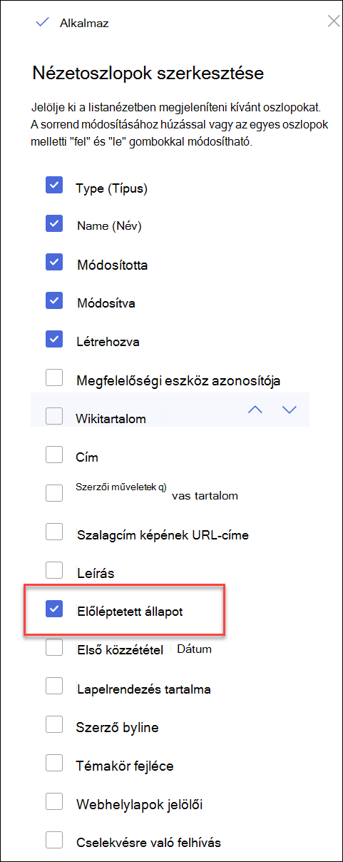 képernyőkép a kijelölt előléptetett állapotról
