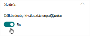 A szerkesztőpanel képe a célközönség kiválasztását engedélyező kapcsolóval bekapcsolt pozícióban