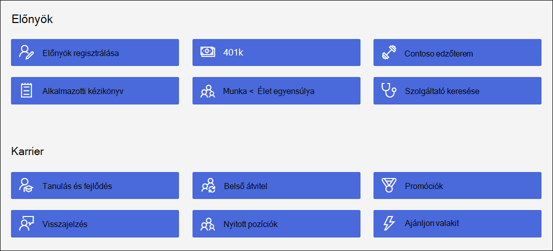 Új Gyorshivatkozások képernyő