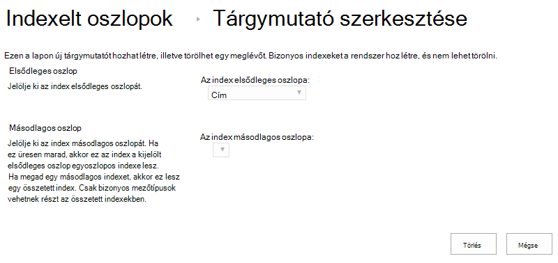 Miután rákattintott, törölheti a tárgymutatókat