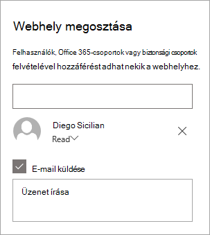 Személy hozzáadása a Webhely megosztása ablaktáblában