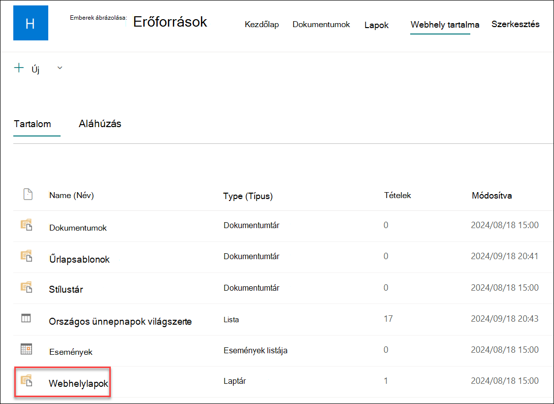 webhelylapok képernyőképe