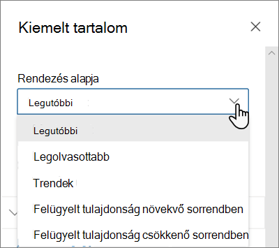 A Kiemelt tartalom kijelző rendezési lehetőségei a modern SharePoint-felületen